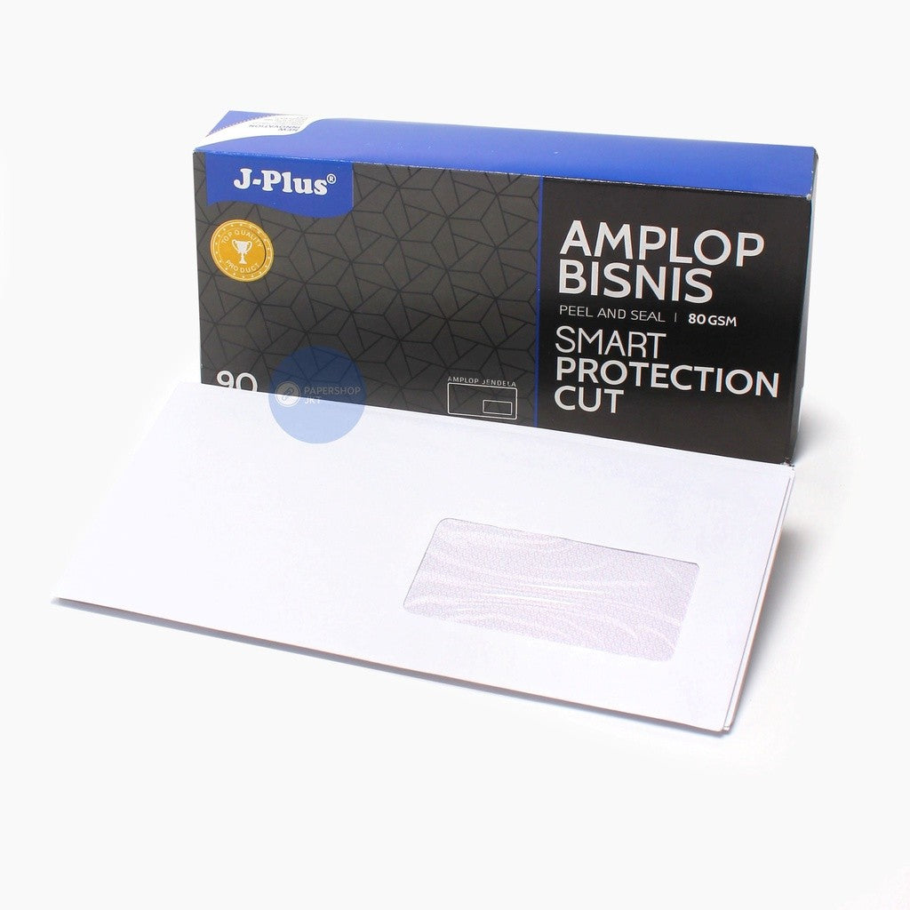 JPLUS - biru amplop putih jendela kiri atau kanan no 90 80gsm - PACK
