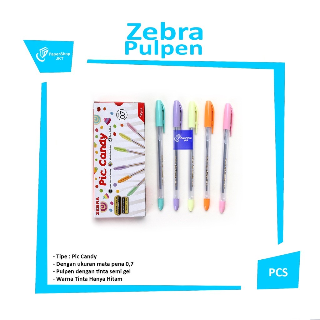 ZEBRA - Pen Piccolo Pena, Pulpen 0.7 Hitam - Pic Candy - Pcs