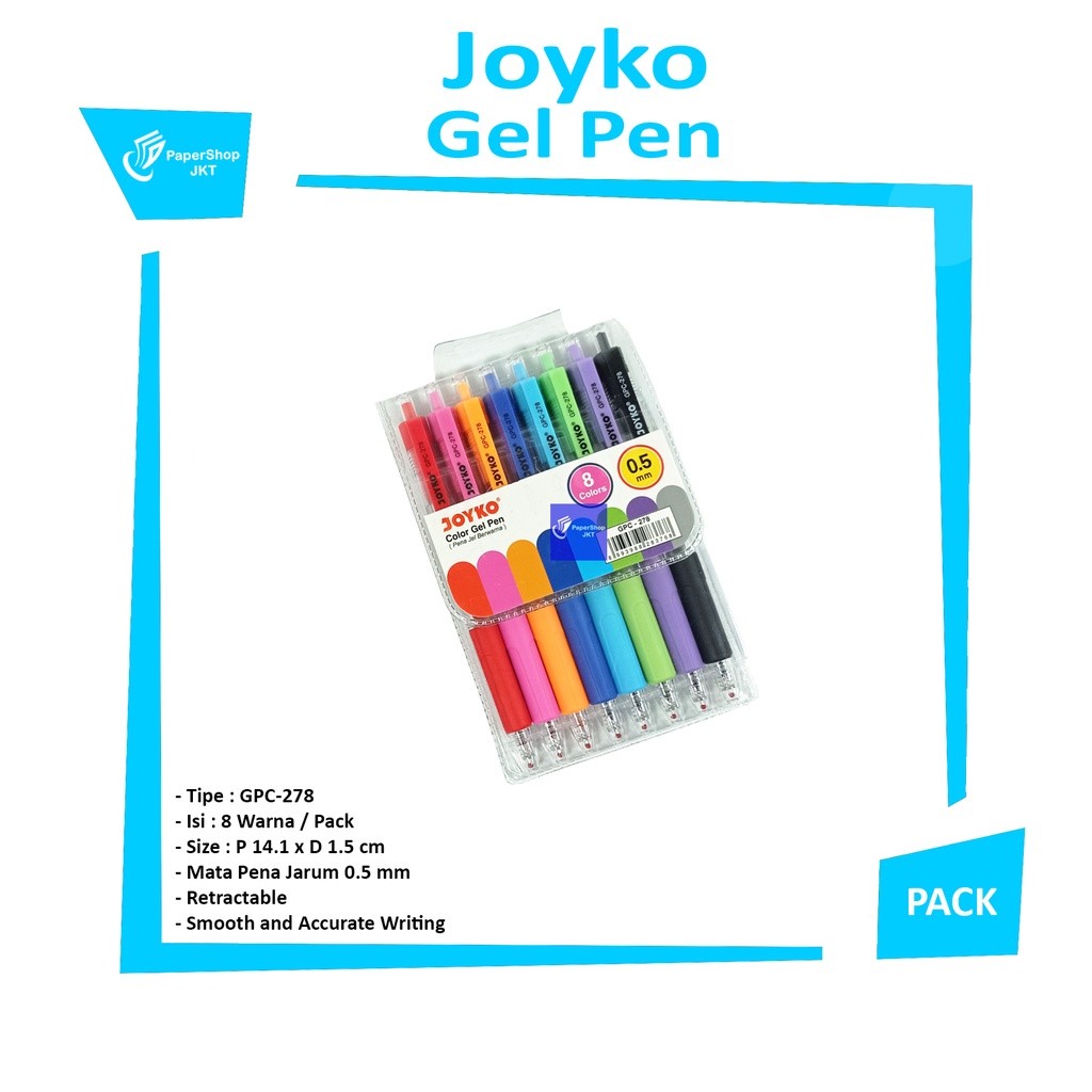 JOYKO - Color Gel Pen Pena Jel Warna GPC-278 8 Warna - Set