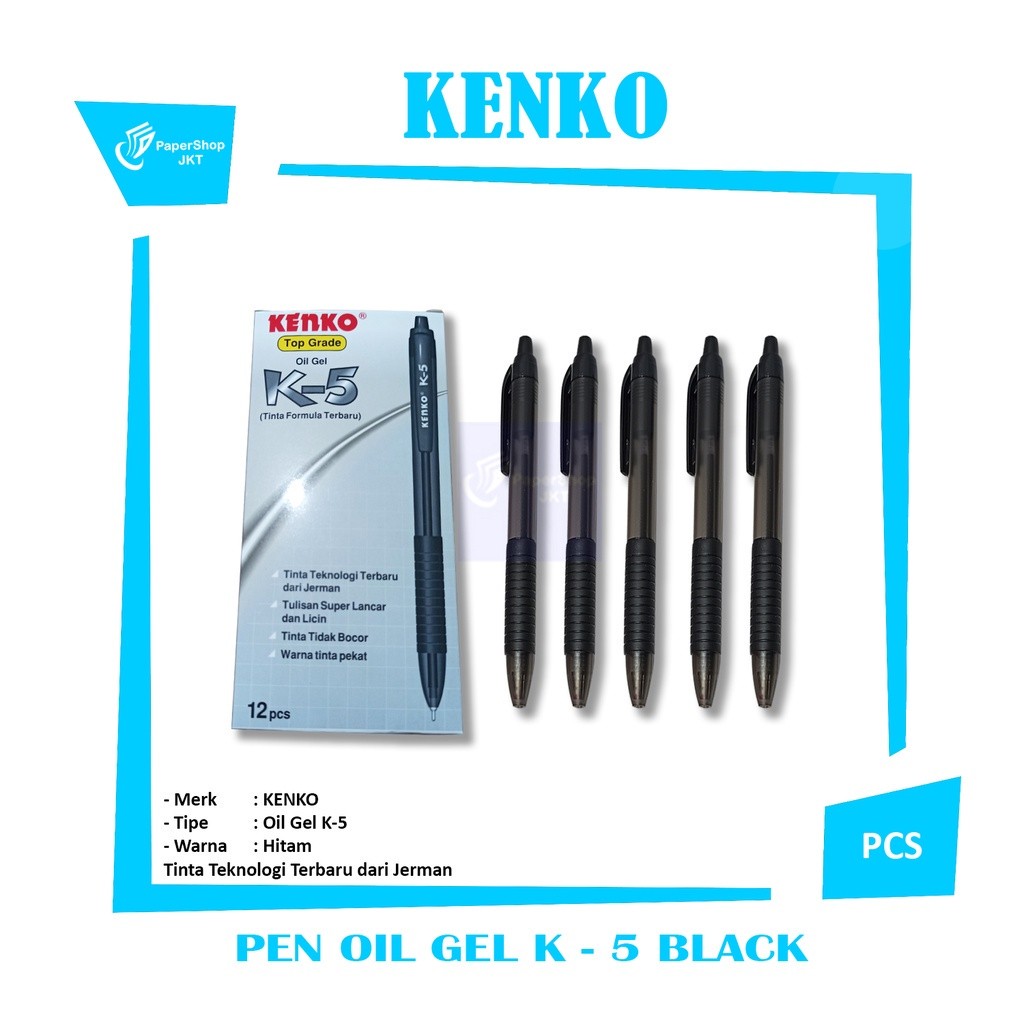 KENKO - Ball Pen Oil Gel K-5 Black Gell Pen - Pcs