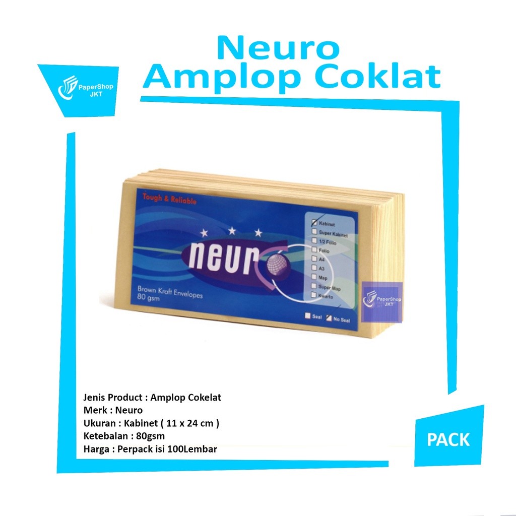NEURO - Amplop Coklat Ukuran Kabinet Jendela Kiri No Seal - 11 x 24 cm - Pack
