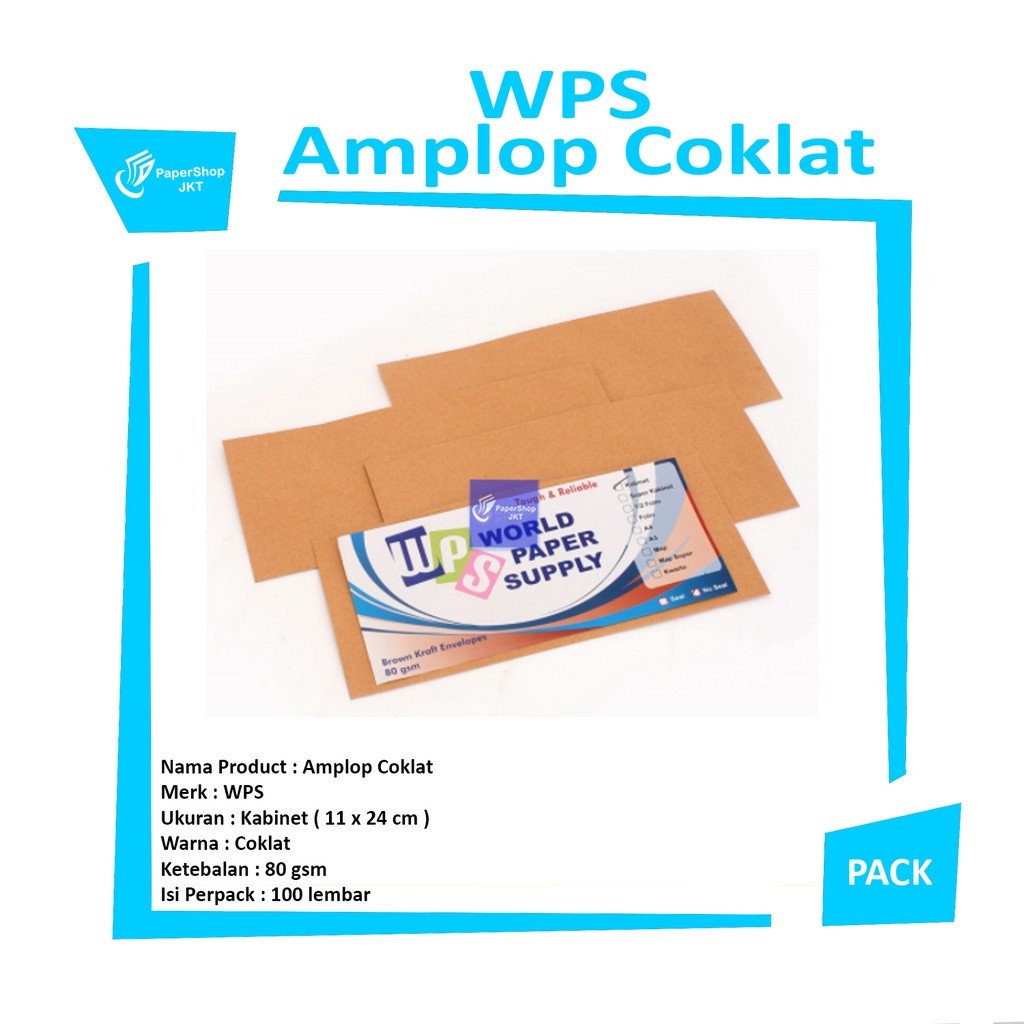 WPS - Amplop Coklat Kabinet Non Seal - 11 x 24 cm - isi 10 PCS