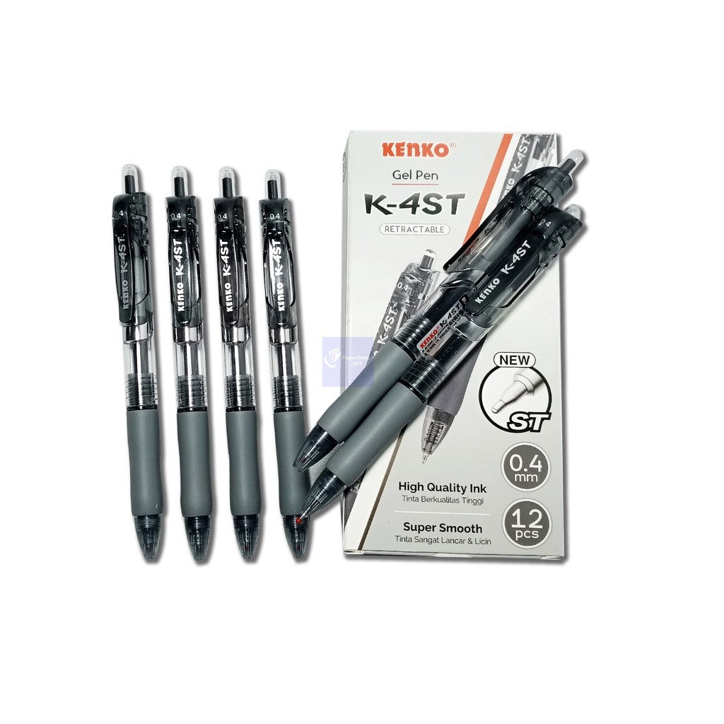 Kenko Gelpen Retractable Pen Gel K-4 ST 0.4 mm Black - Pcs