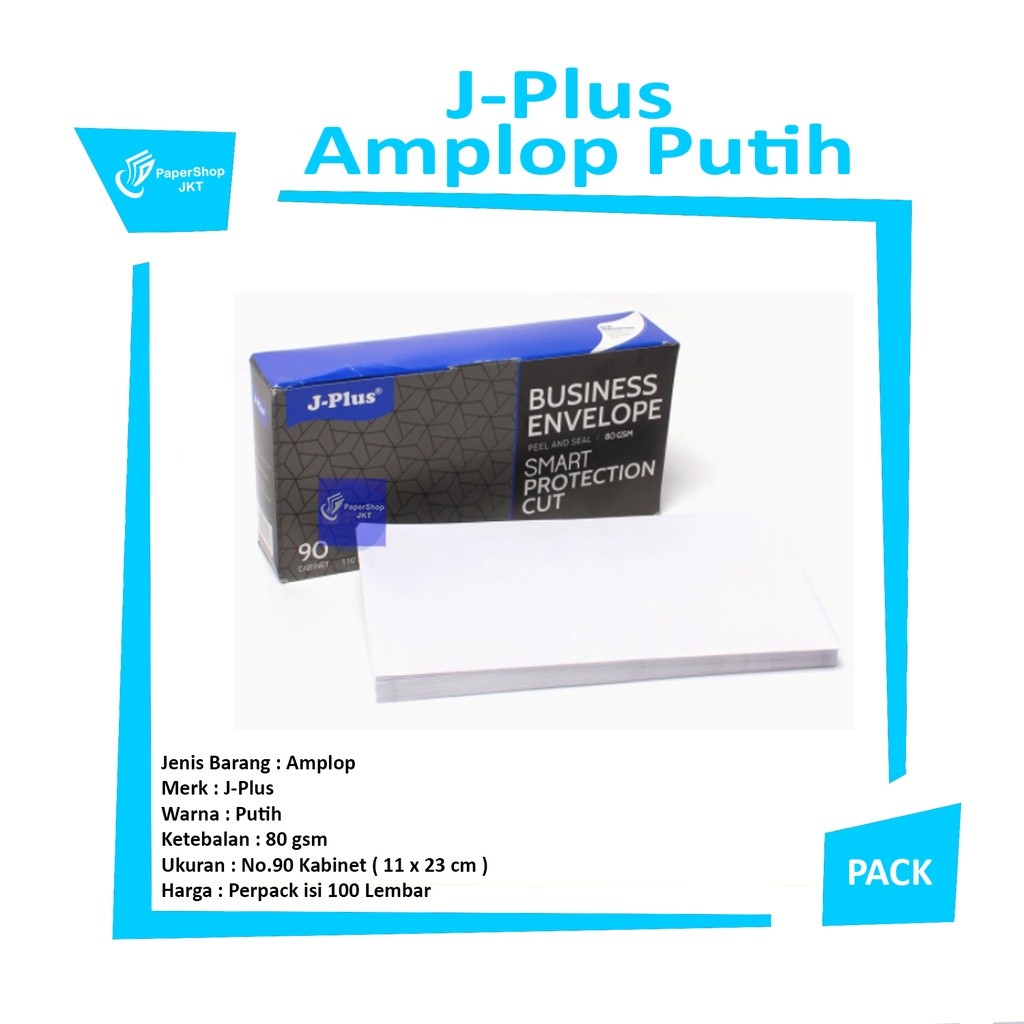 JPLUS - Biru Merah Amplop Putih Polos Cabinet No.90 Per 10 Lembar