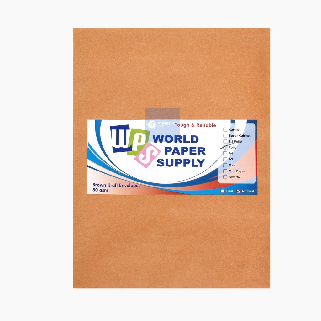 WPS  - Amplop Coklat Polos Ukuran Folio Wps ( 23,5 x 34,5 cm ) No Seal - Pack