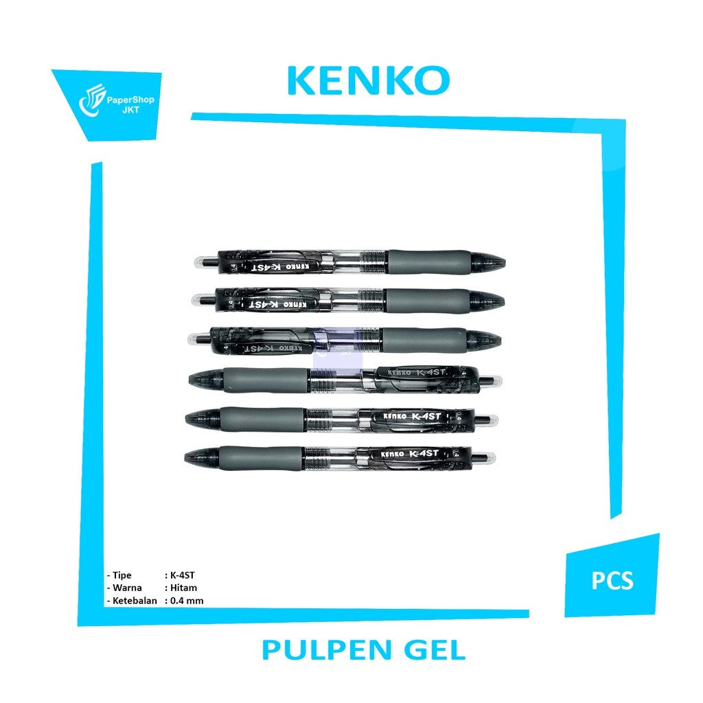 Kenko Gelpen Retractable Pen Gel K-4 ST 0.4 mm Black - Pcs