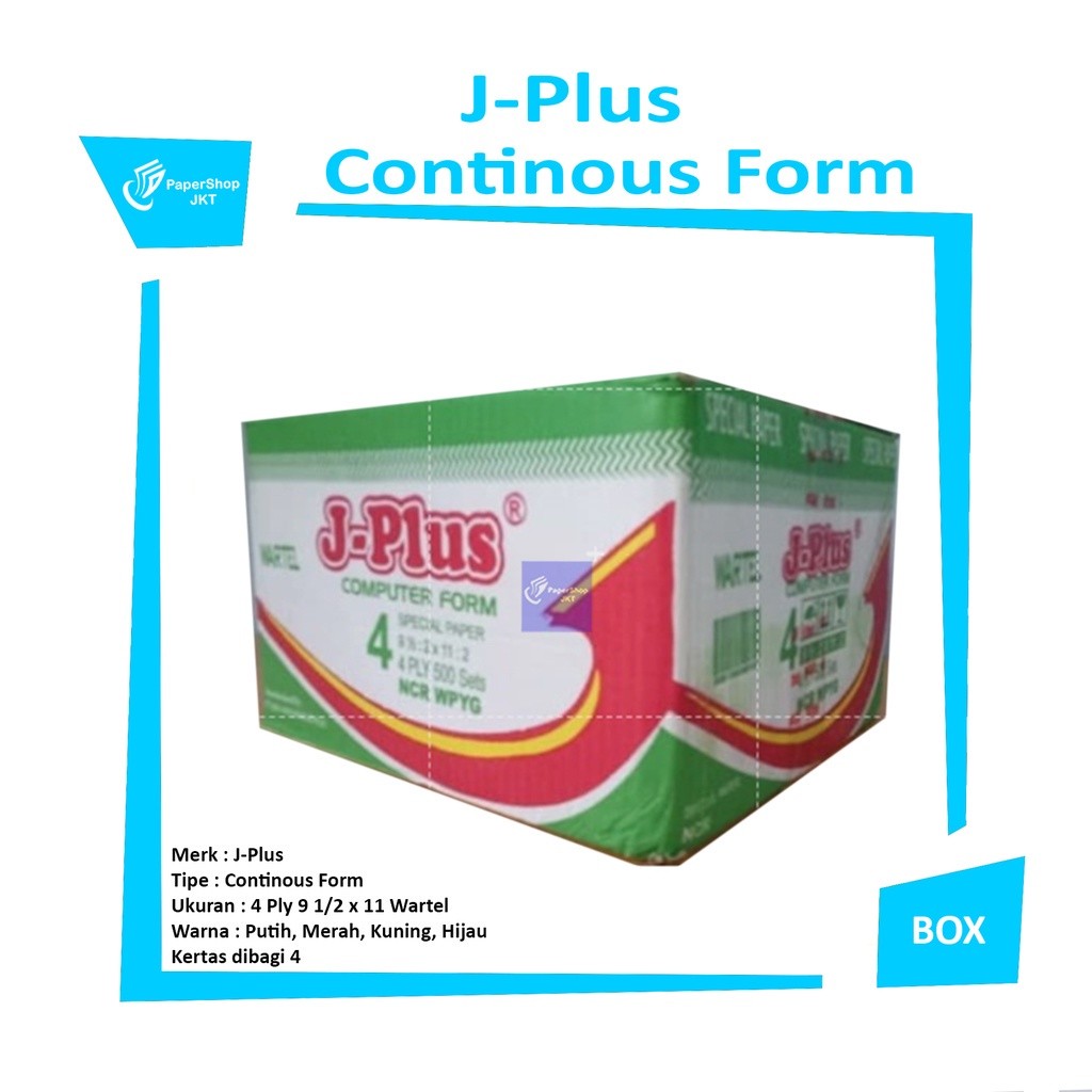 Jplus - Continous Form 4 Ply 9 1/2 x 11/2 Wartel Kertas Komputer - Box