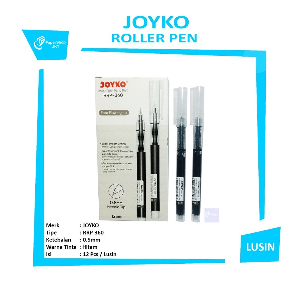 JOYKO - Roller Pen RRP-360 Black Pulpen Gel - Lusin