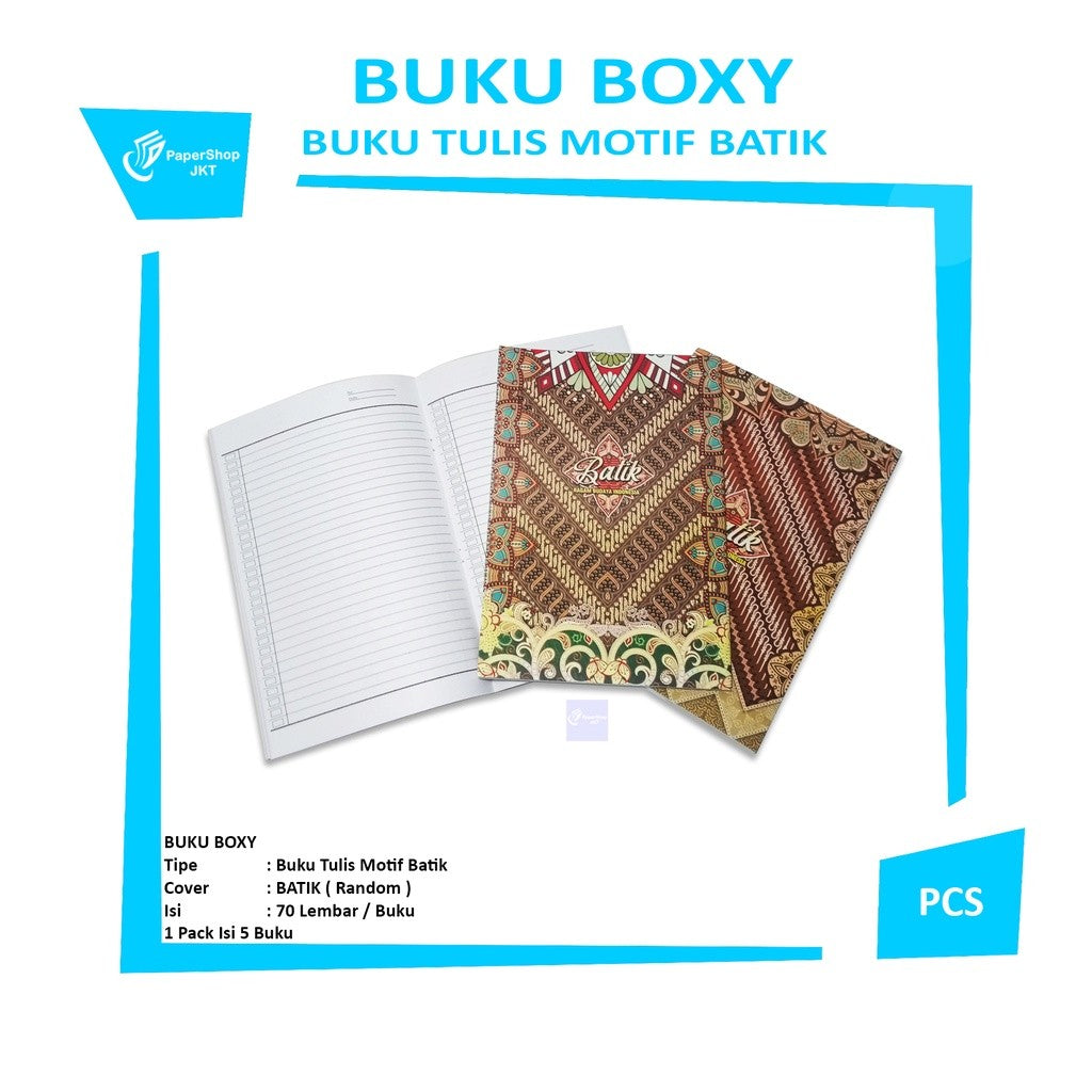 BOXY - Buku Tulis Bergaris Cover Motif Variasi Batik Random isi 70 Lembar/Buku - Pcs
