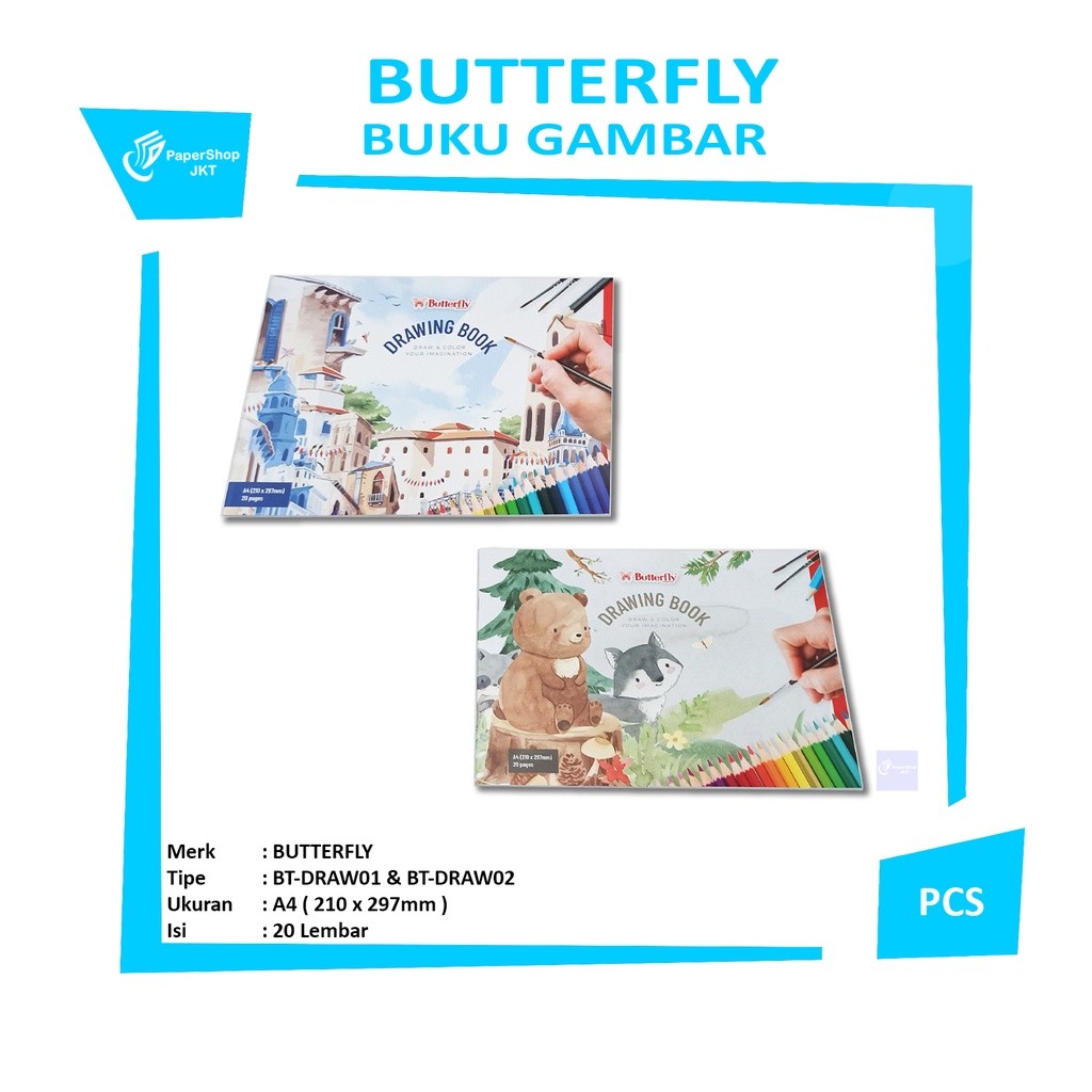 BUTTERFLY - Drawing Book Cover Motif Lucu - Pcs