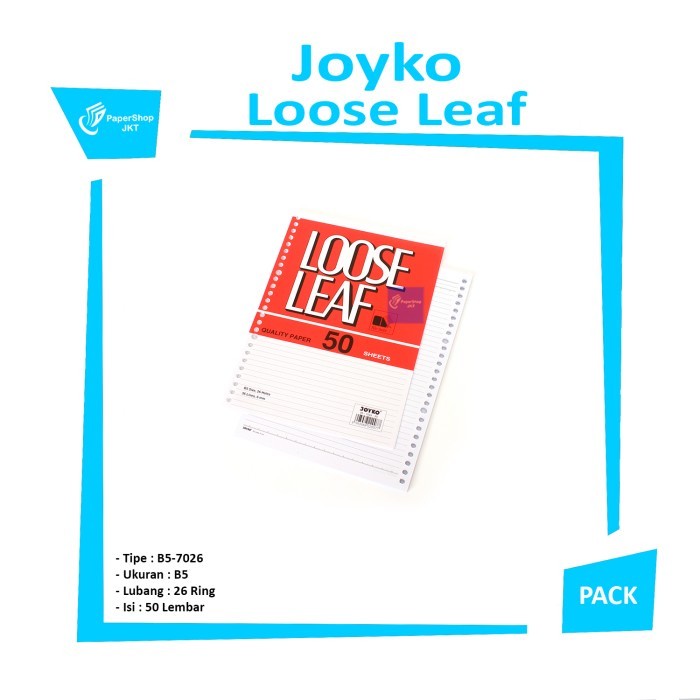JOYKO - Loose Leaf Isi Kertas File Binder B5 PLAIN - B5 50 Lembar Kertas Polos  - Pack