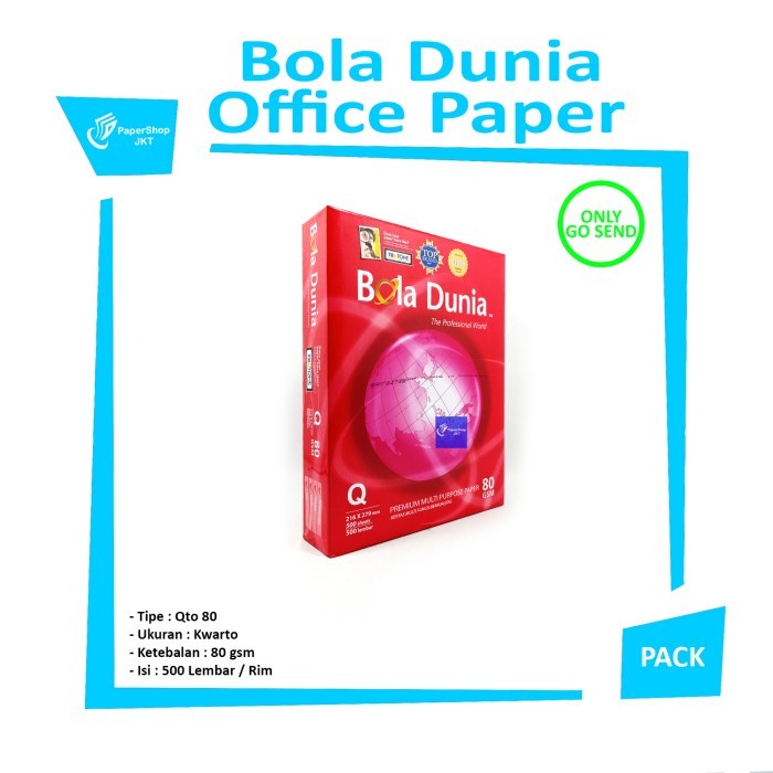BOLA DUNIA Kertas Fotocopy Q4 80 Gram Office Paper Print - RIM