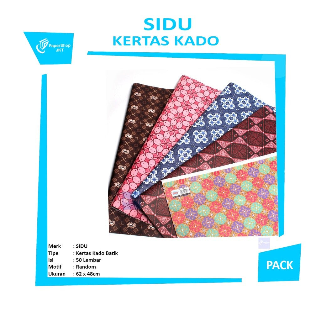 SIDU - Kertas Kado Motif Batik / Bungkus Kado Variasi Motif Batik [ 50 Lembar ]  - Pack