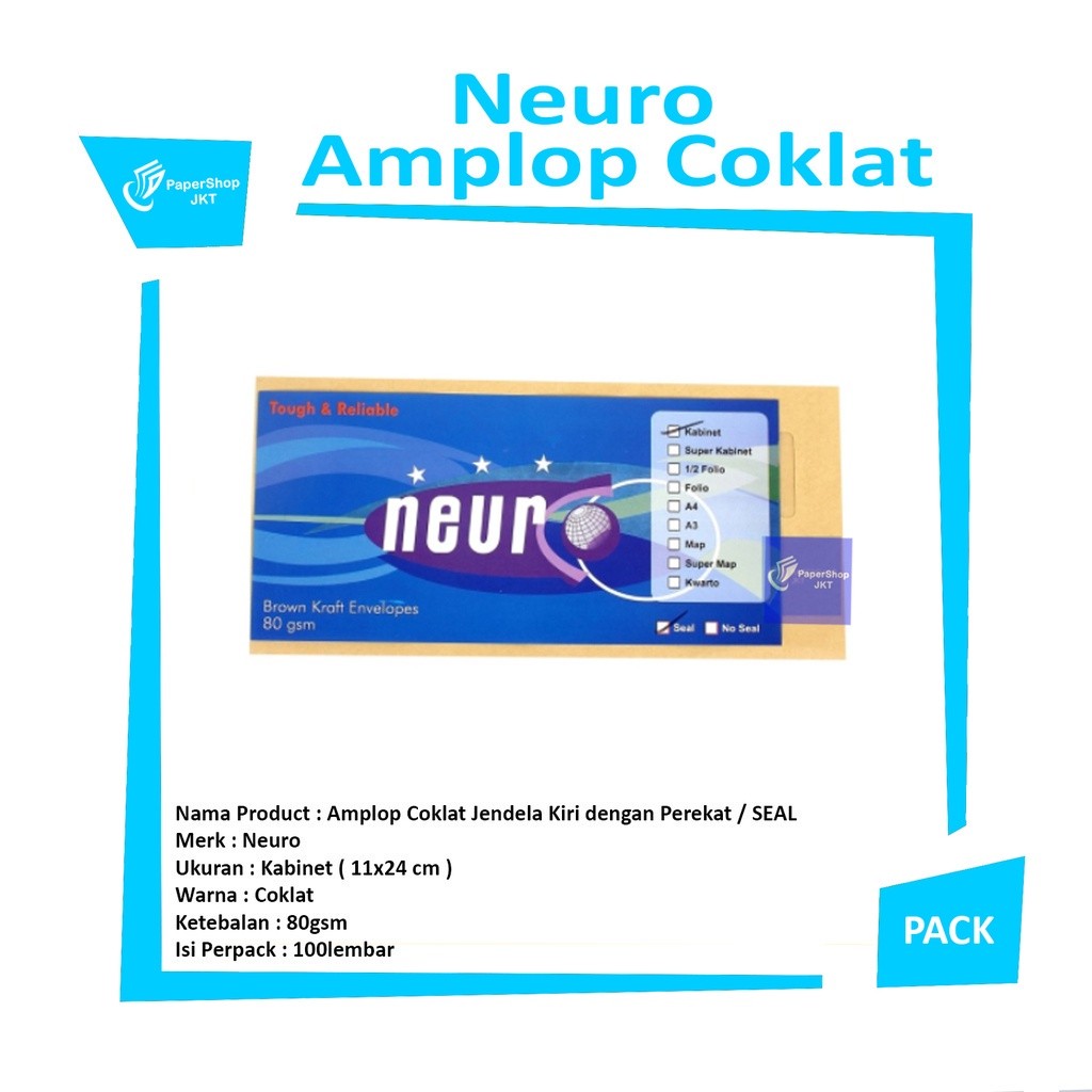 NEURO - Amplop Coklat Ukuran Kabinet Jendela Seal 80gsm - Pack