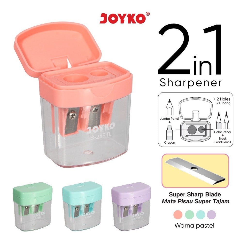 Joyko Rautan Pensil Sharpener B-24PTL 2 Lubang Warna Pastel Box