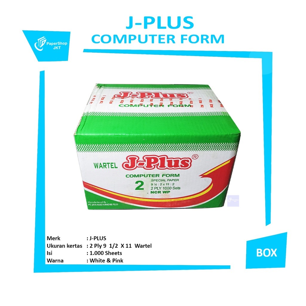 J-PLUS - Continous Form 2 Ply 9 1/2 x 11/2 Wartel - Kertas Komputer - Box