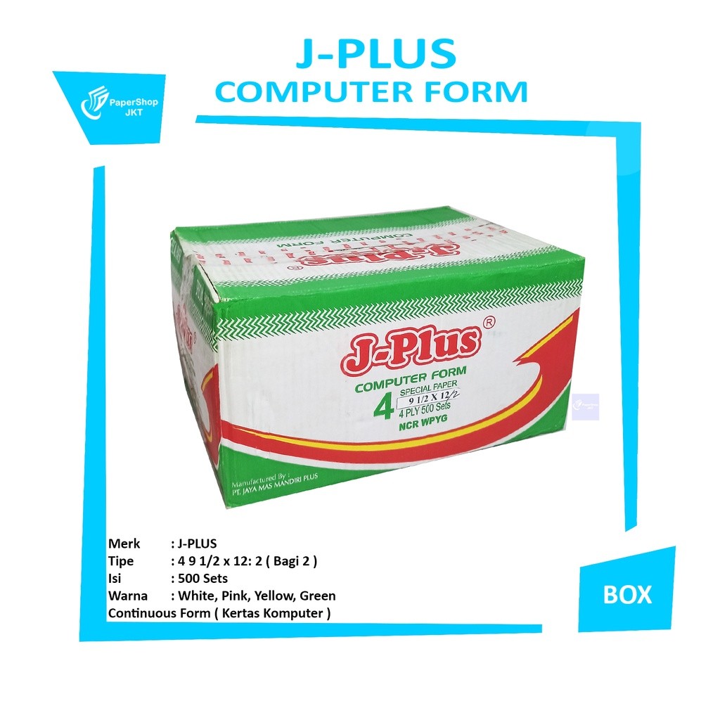 J-PLUS - Continous Form 4 Ply 9 1/2 x 12/2 NCR Kertas Komputer - Box