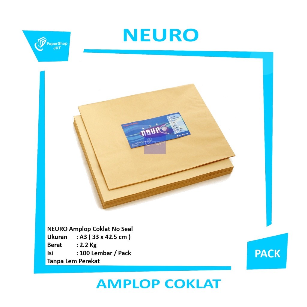 NEURO - Amplop Coklat Ukuran A3 No Seal ( 33 x 42,5 cm ) - Pack