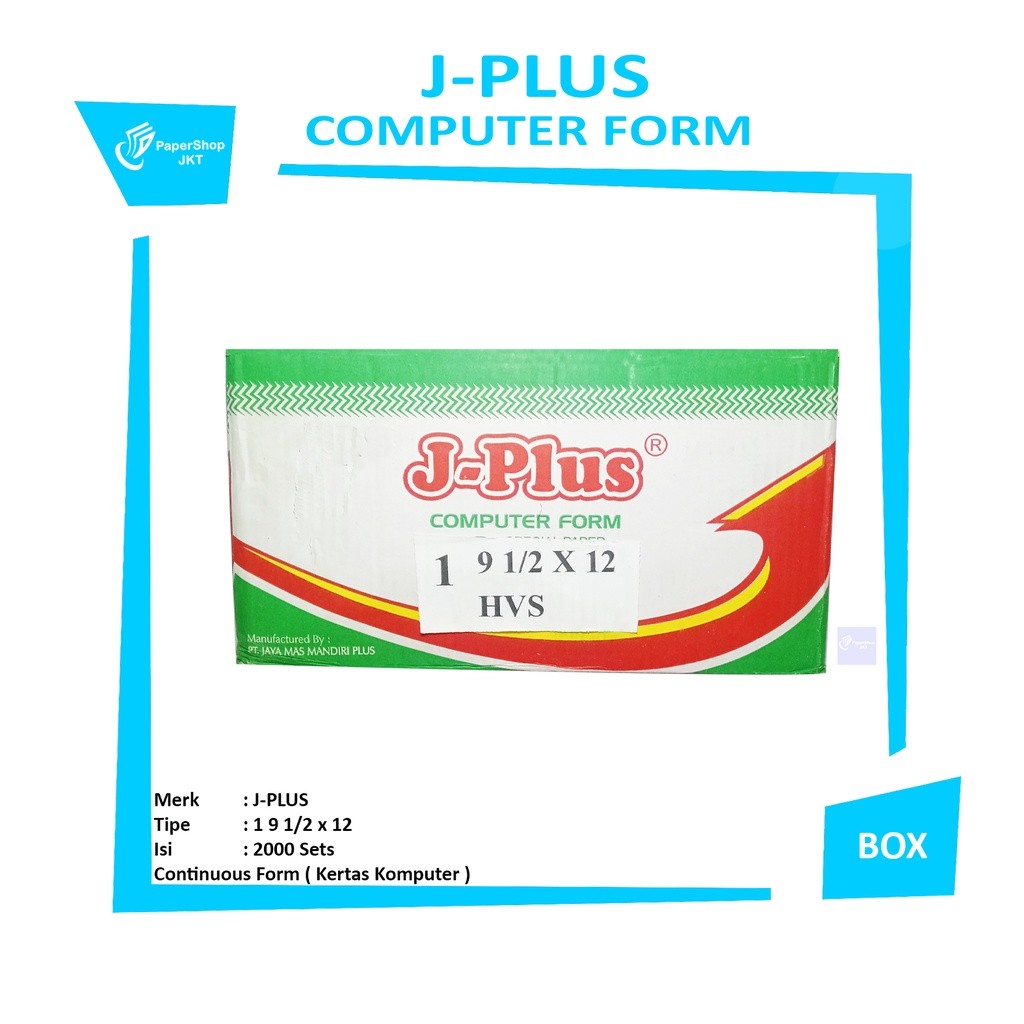 J-PLUS - Continous Form 1 Ply 9 1/2 x 12 NCR Kertas Komputer - Box