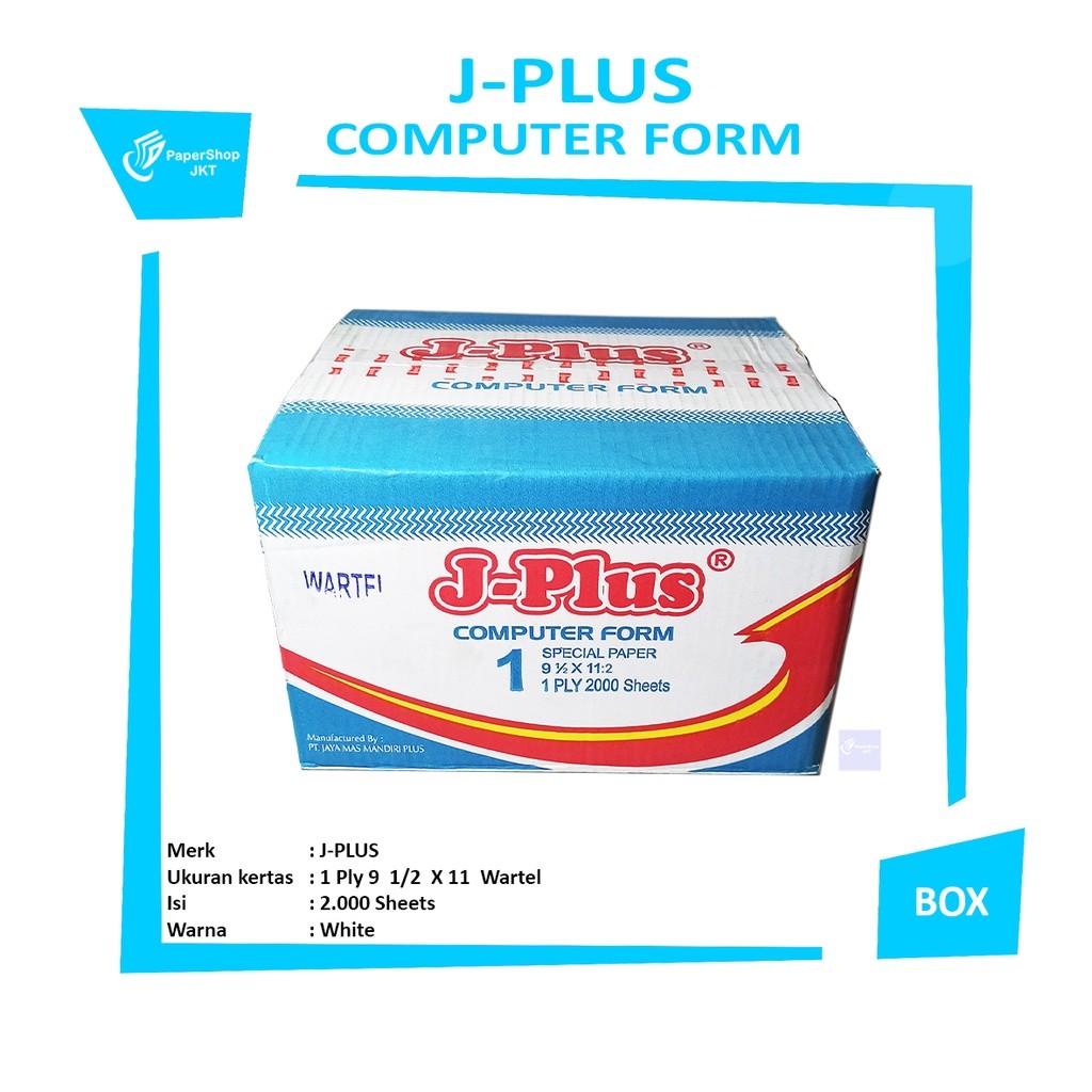 J-PLUS - Continous Form 1 Ply 9 1/2 x 11/2 Wartel - Kertas Komputer - Box