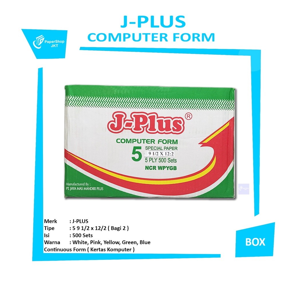 J-PLUS - Continous Form 5 Ply 9 1/2 x 12/2 NCR Kertas Komputer - Box