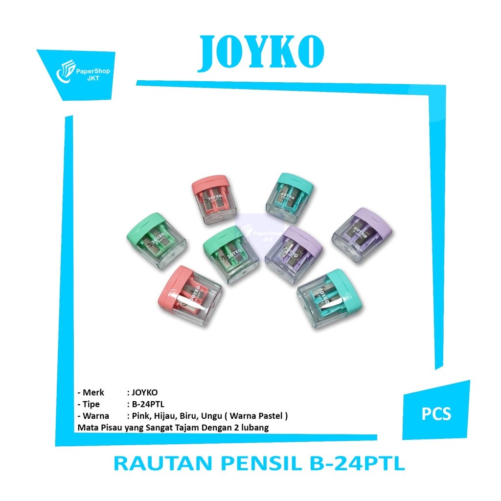 Joyko - Rautan Pensil Sharpener B-24PTL 2 Lubang Warna Pastel - Pcs