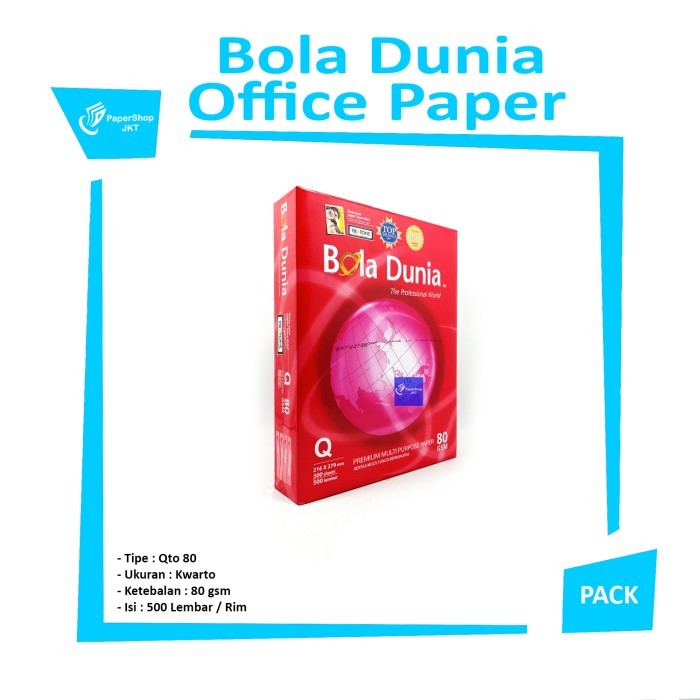 BOLA DUNIA Kertas Fotocopy Q4 80 Gram Office Paper Print - RIM