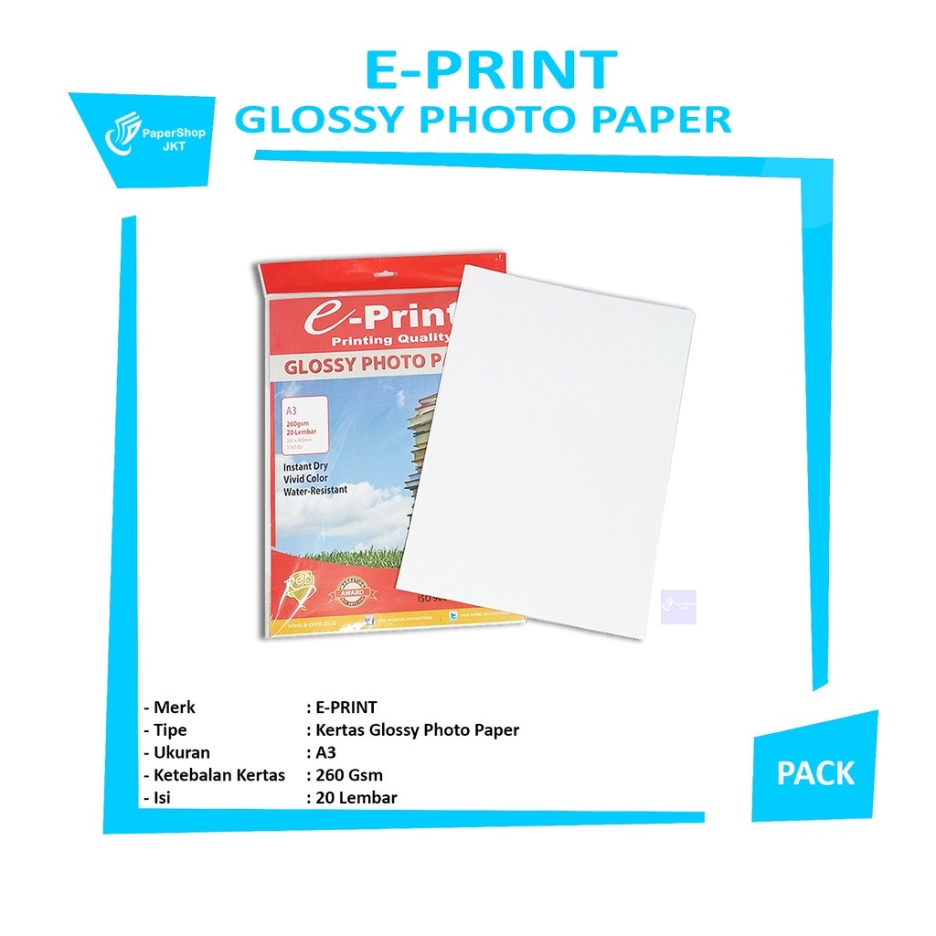 E-PRINT - Photo Paper Glossy 260gsm (Buku Susun) - Pack