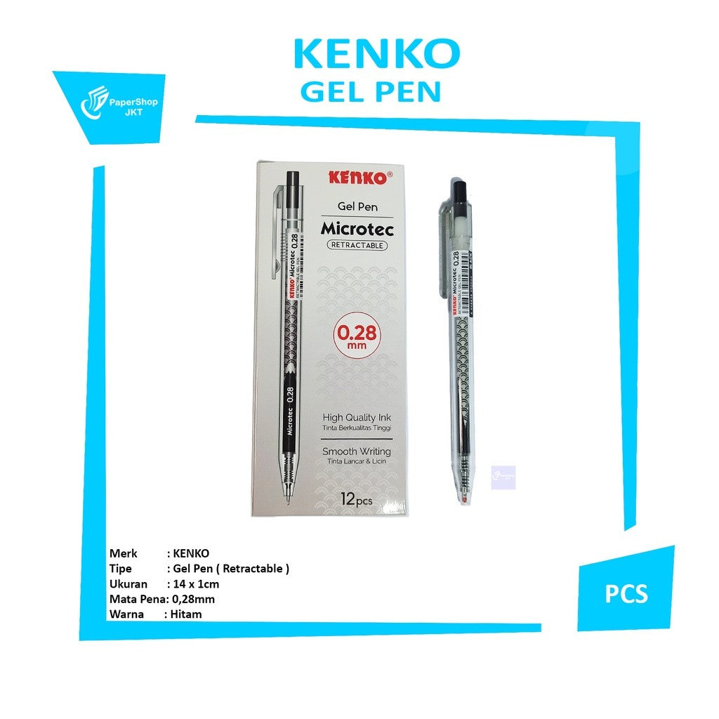 KENKO - Pulpen Jel Gel Pen Microtech 0.28 - Black - Pcs