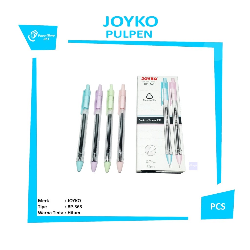 JOYKO - Ballpen Pena Vokus Trans PTL BP-363 Tranparan Tinta Hitam - Pcs