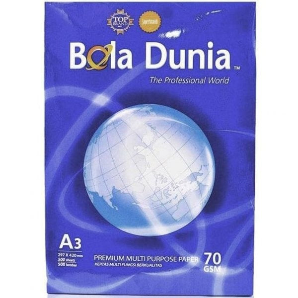 BOLA DUNIA - Kertas HVS A3 70gsm - 80gsm Kertas Fotocopy - Rim