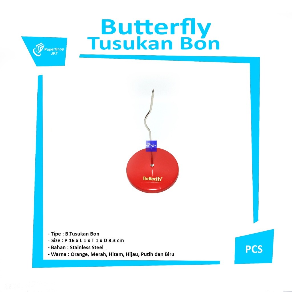 BUTTERFLY - Tusukan Bon Nota Stainless Warna-Warni RANDOM