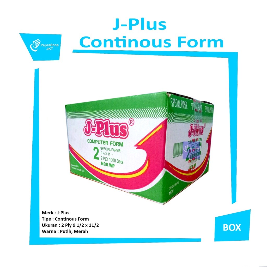 J-PLUS - Continous Form 2 Ply 9 1/2 x 11 Ncr Kertas Komputer -1 Box