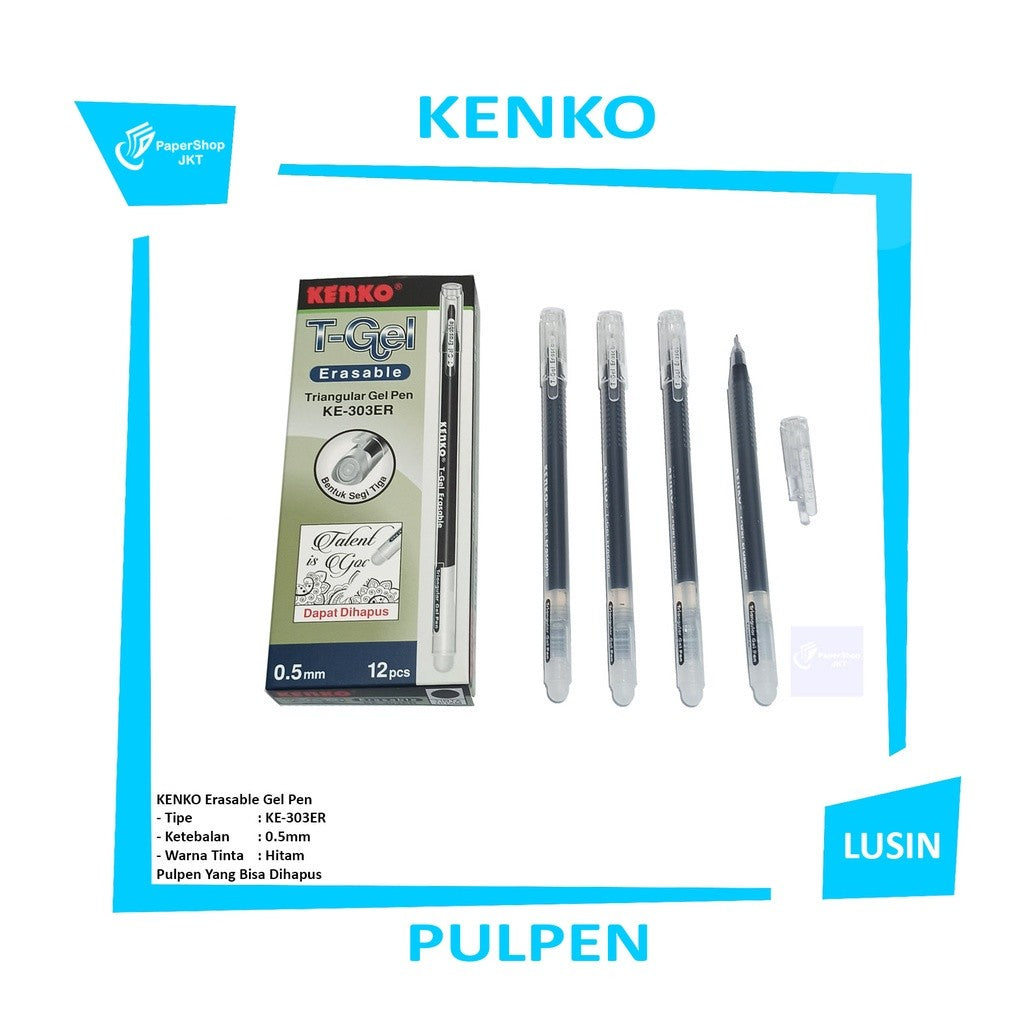 KENKO - Gel Pen T-Gel Erasable KE-303ER Black - Lusin