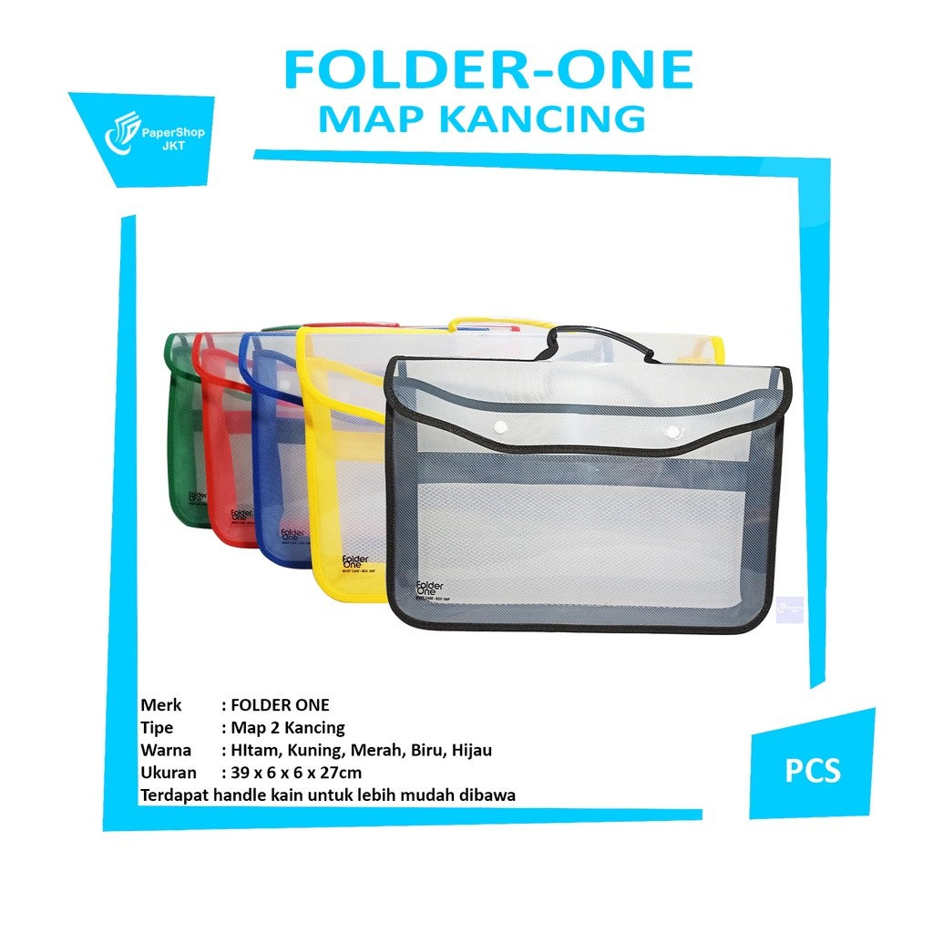 FOLDER ONE -  Map Kancing 2 Klip Jaring Tempat Plastik Penyimpanan File - Pcs