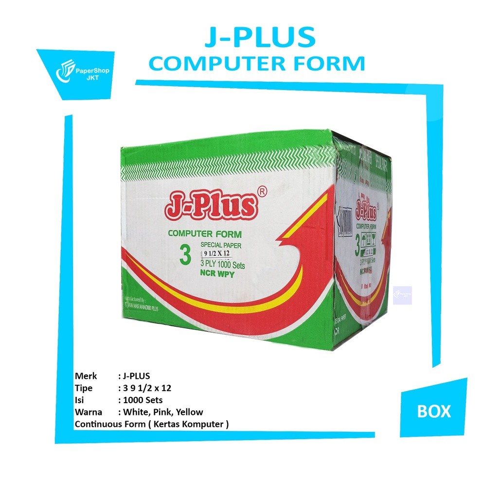 J-PLUS - Continous Form 3 Ply 9 1/2 x 12 NCR Kertas Komputer - Box