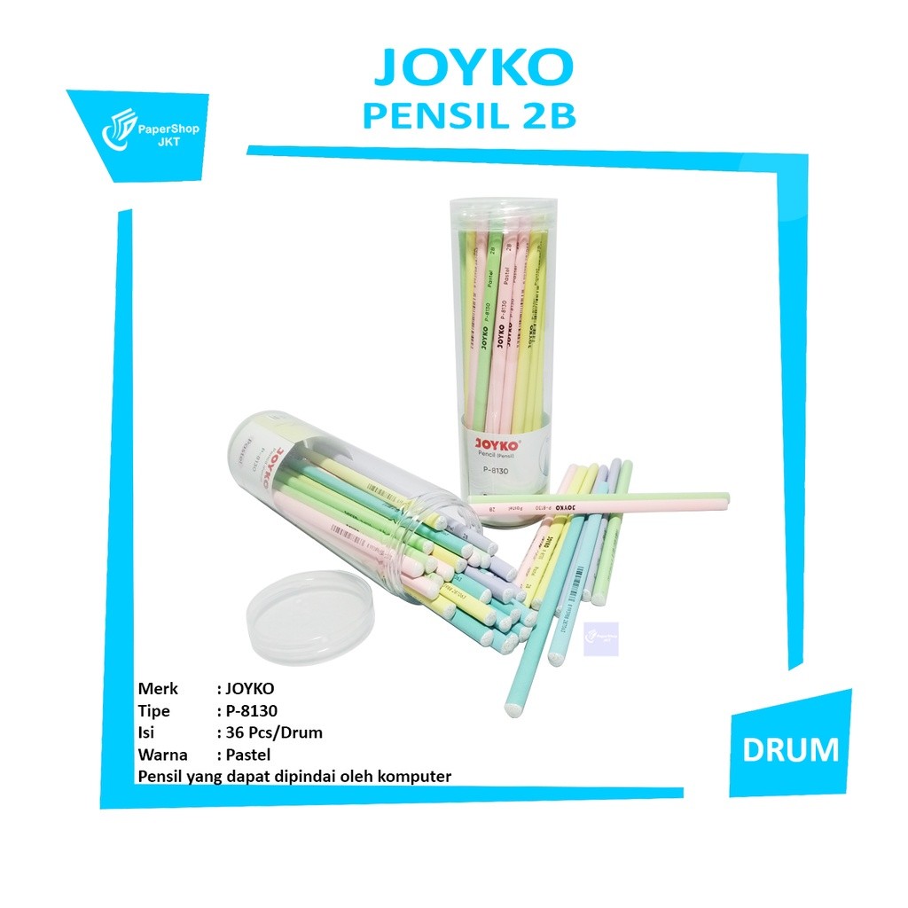 JOYKO - Pensil Ujian Kayu 2B P-8130 Warna Pastel - Drum
