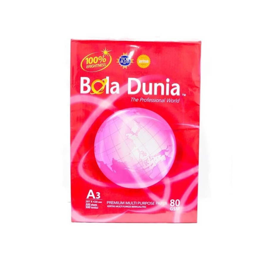 BOLA DUNIA - Kertas HVS A3 70gsm - 80gsm Kertas Fotocopy - Rim