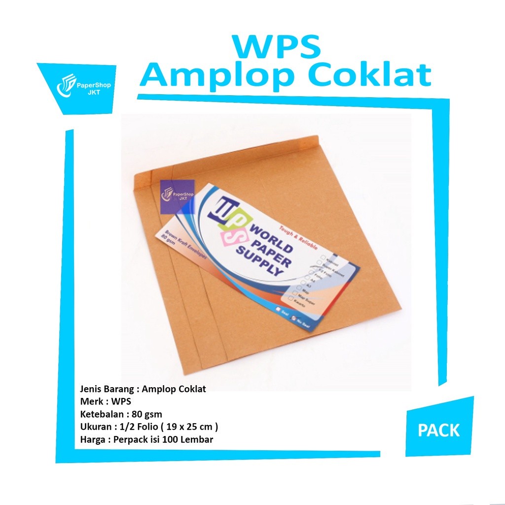 WPS - Amplop Coklat Ukuran 1/2 Folio Wps Non Seal - Pack