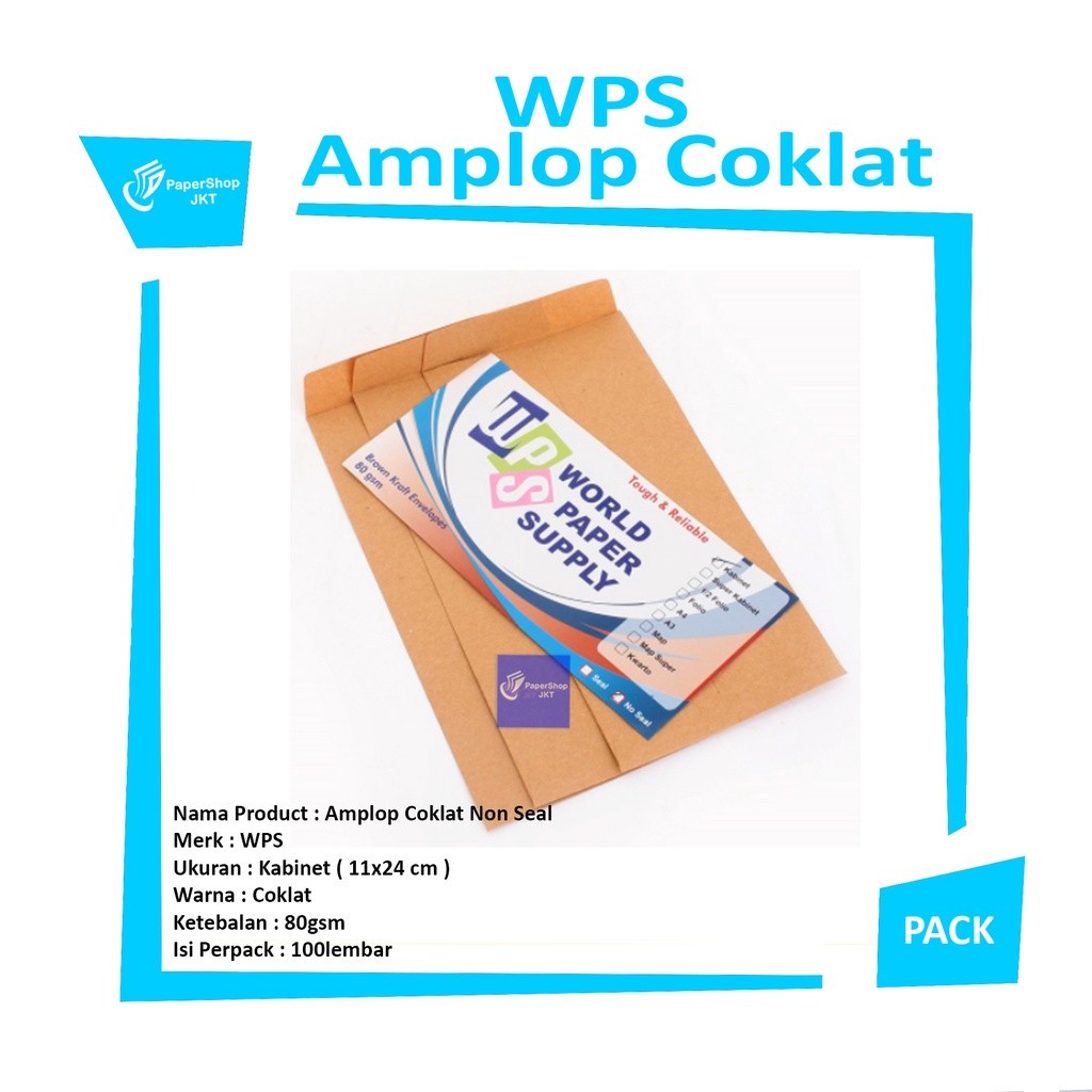 WPS - Amplop Coklat Ukuran Kabinet Wps - 11 x 24 cm - 100 Lembar - Pack