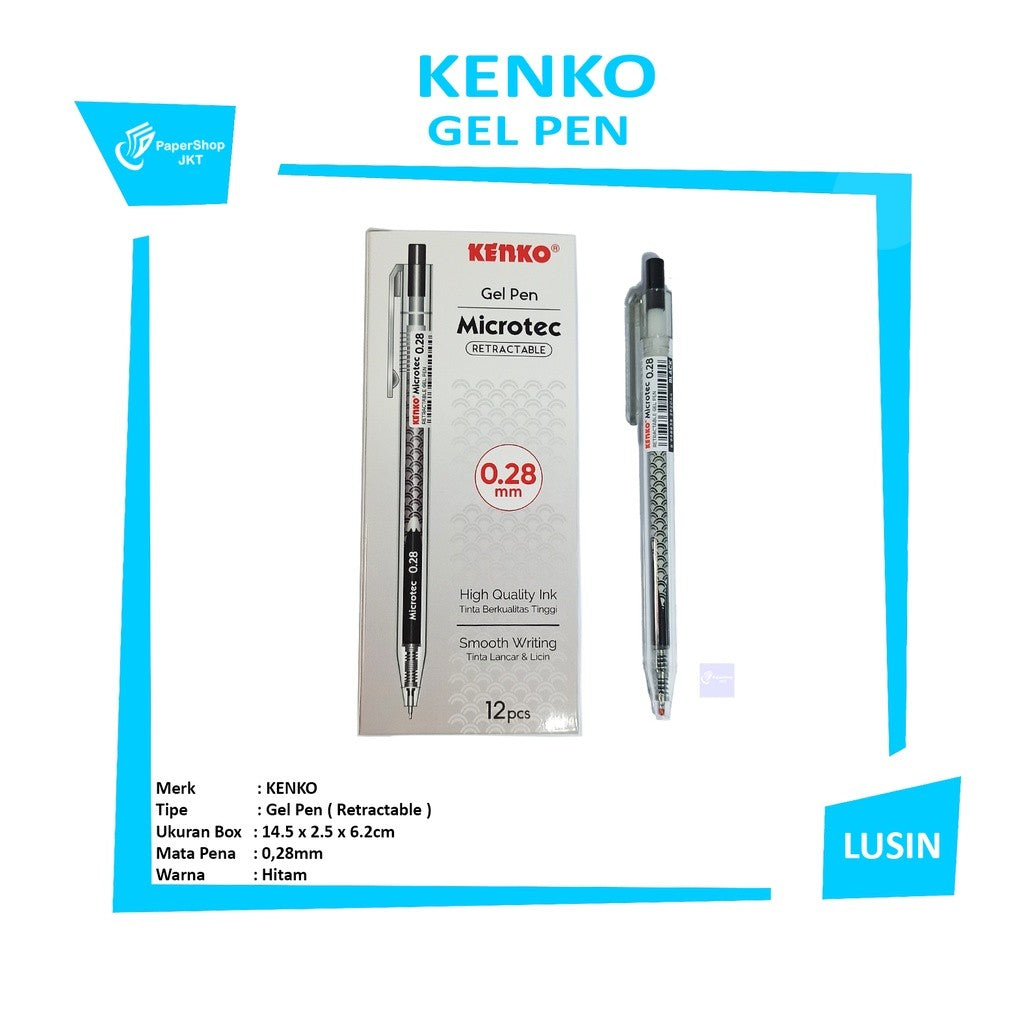 KENKO - Pulpen Jel Gel Pen Microtech 0.28 - Black - Lusin