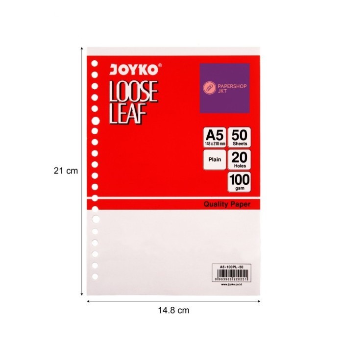 JOYKO - Loose Leaf Isi Kertas File Binder A5 PLAIN - A5 50 Lembar Kertas Polos - Pack
