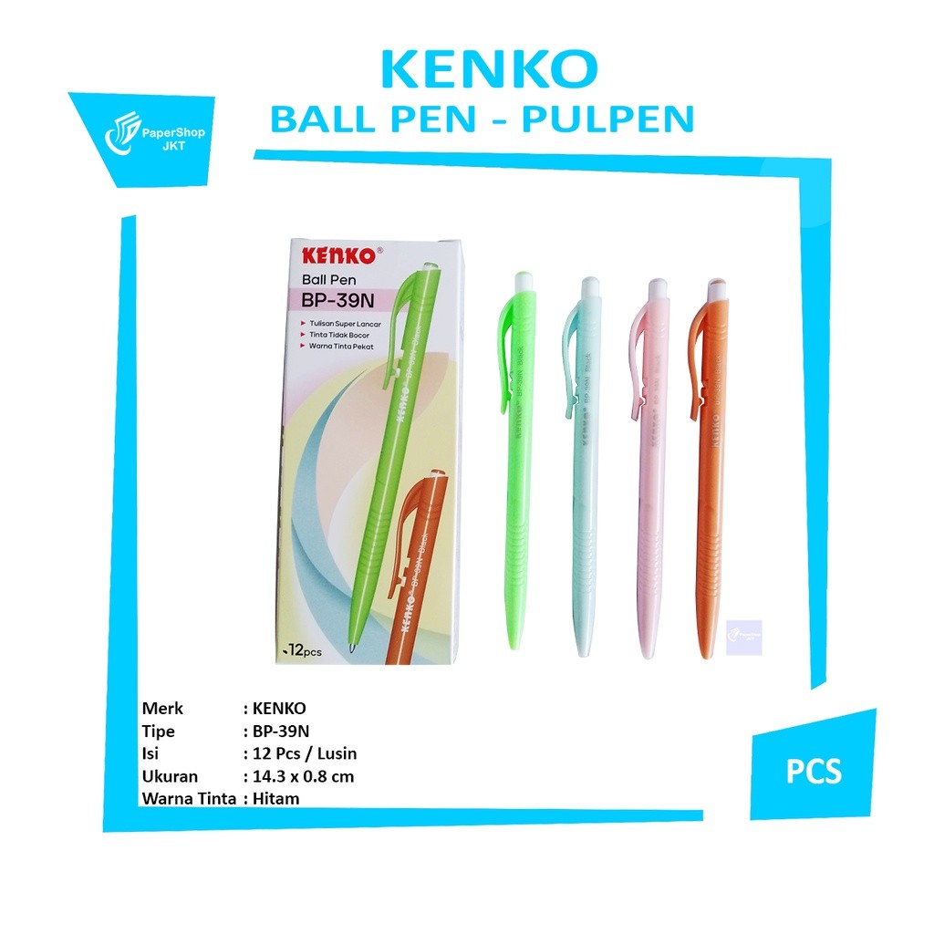 KENKO - Pulpen Ball Pen BP-39N - Black - Pcs
