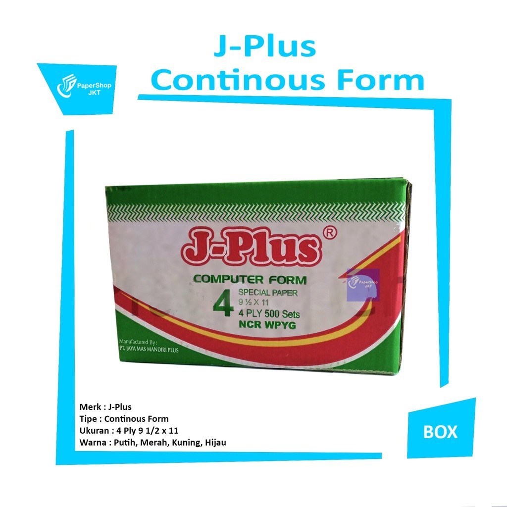 JPlus - Continous Form 4 Ply 9 1/2 x 11 Ncr Kertas Komputer - Box