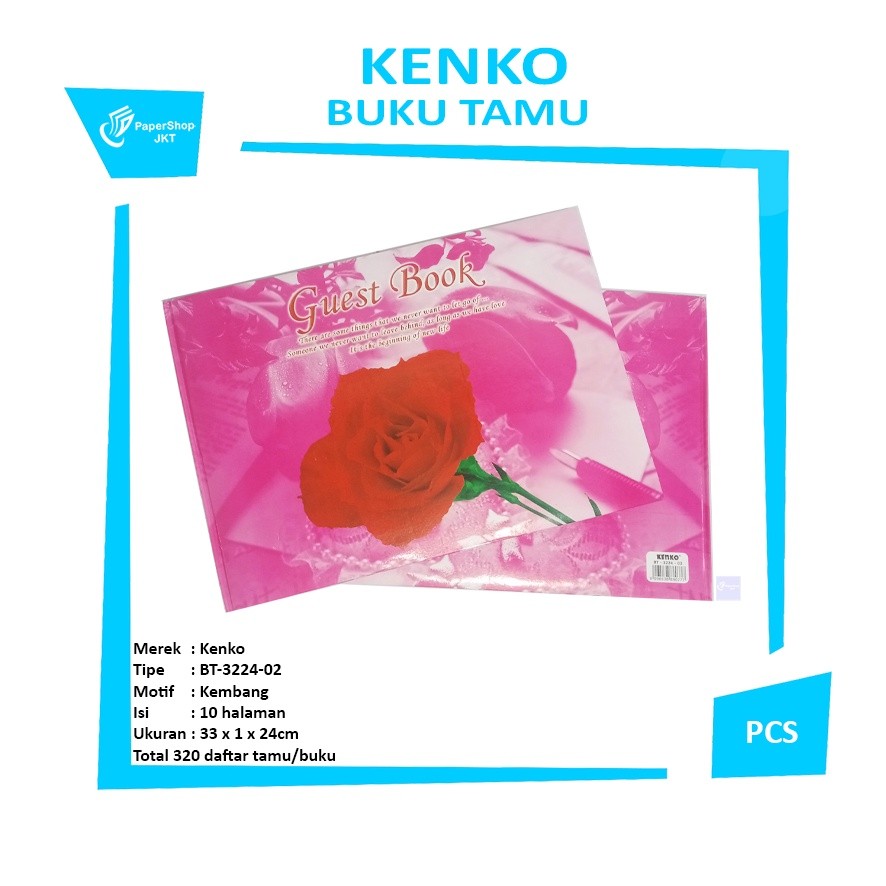 KENKO - Buku Catatan Daftar Undangan Tamu BT 3224 Cover Pink Motif Kembang Mawar 02 - Pcs